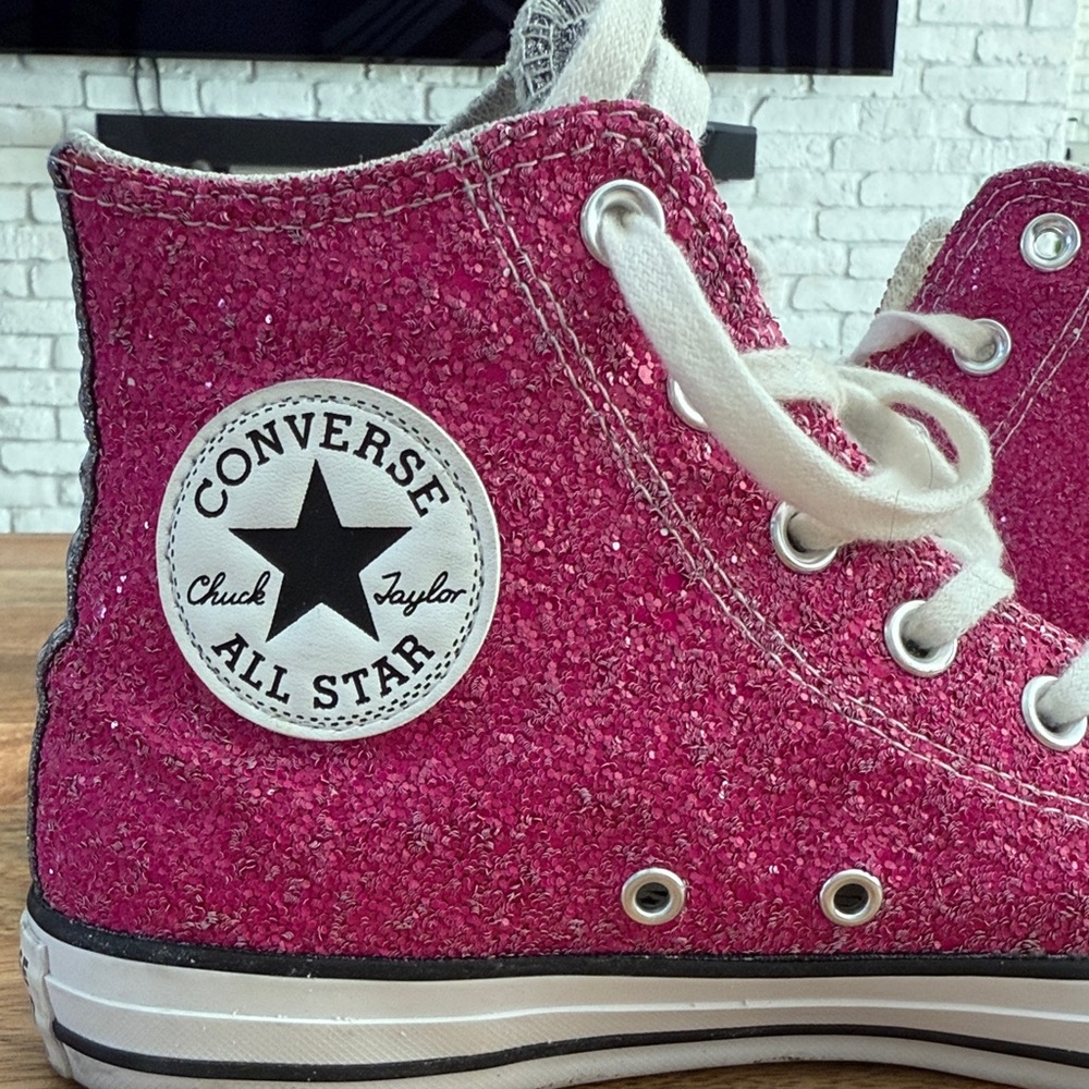 Converse All Star High Top Chunky Glitter  Pink Grey Sneakers Size 8